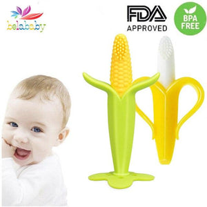 Infant Baby Teether Toy Silicone Banana Corn Baby Teethers Toy Soothing Teething Pacifier Chew Infant Oral Tooth Brush 7-9Months