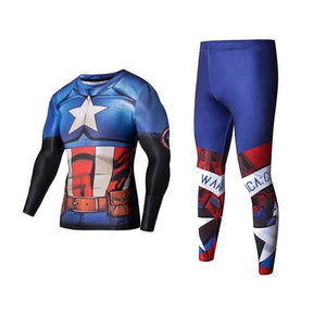 Men's Compression GYM training Clothes Suits workout Superman jogging Sportswear Fitness Dry Fit Tracksuit Tights 2pcs / sets