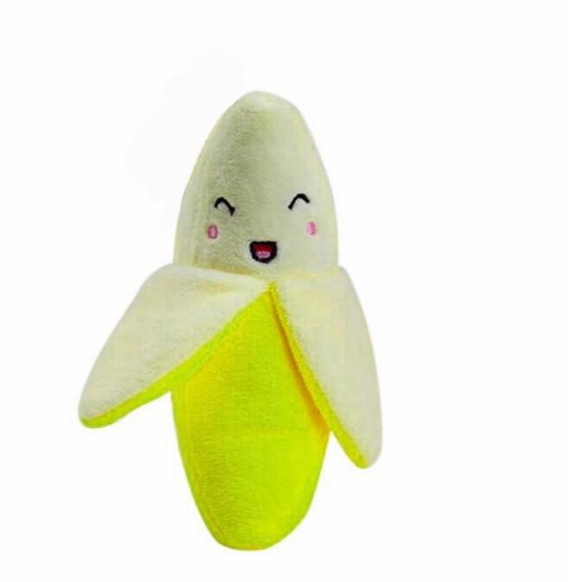 Transer Pet Supply 1pc Plush Banana Shape Dog Squeak Sound Toys Fruit Interactive Cat Dog Toy 80406